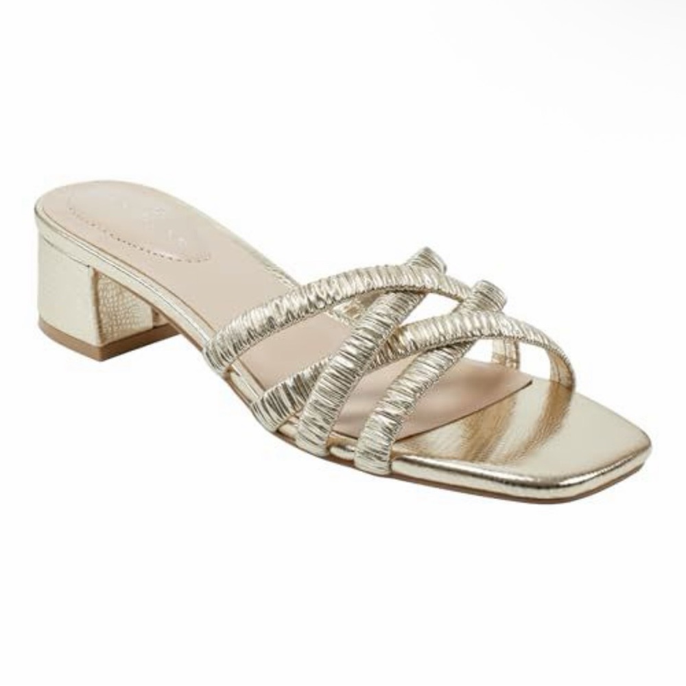 Metallic Gold Strappy Low Block Heel Sandal